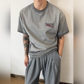巴黎世家2026春夏新款短袖炸街來襲！胸前可樂海浪字母刺繡超有态度，磨破做舊水洗