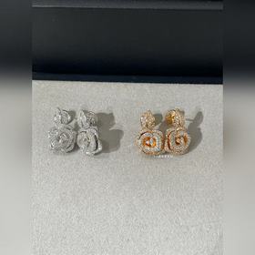 205226 Dior Bagatelle玫瑰花 耳釘，高級珠寶，玫瑰金白金兩色
