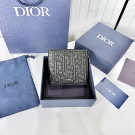 [保證進口頭層牛皮，拒絕二層皮，拒絕超纖皮] 雙折錢包 黑色 Dior Gra