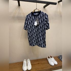 Dior  藍色棉質混紡面料 Oblique 老花滿印針織短袖T恤 2026