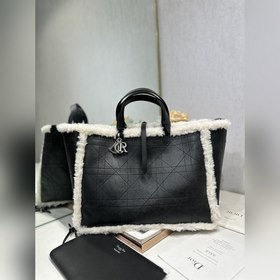 頂級原單 大號 D ior Toujours 手袋 灰黑裂紋拼白 黑色裂紋牛皮和