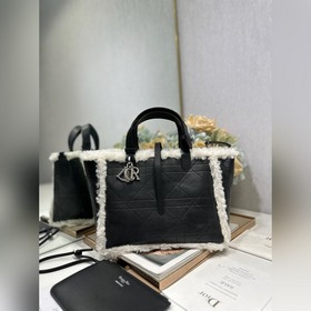 頂級原單 中號 D ior Toujours 手袋 灰黑裂紋拼白 黑色裂紋牛皮和