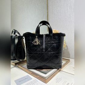 頂級原單 DiorAl s 中號 Dior Toujours 豎版手袋 裂紋黑拼