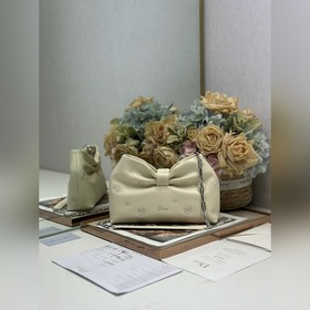 頂級原單Dior-LAMBSKIN 2026春夏 新款手袋 米色刺繡 銀鍊 LA