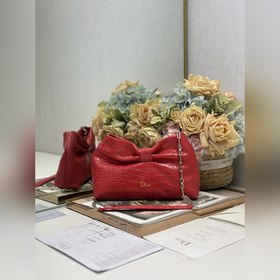 頂級原單Dior-LAMBSKIN 2026春夏 新款手袋 鳄魚紅色 淺金鍊 L
