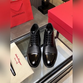 菲拉格慕Ferragamo 高端男士熱賣精品休閑皮靴，進口牛皮革馬丁靴将工緻元素