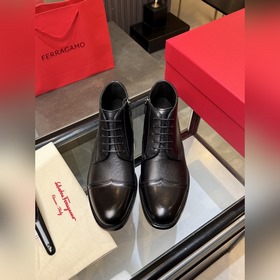 菲拉格慕Ferragamo 高端男士熱賣精品休閑皮靴，進口牛皮革馬丁靴将工緻元素