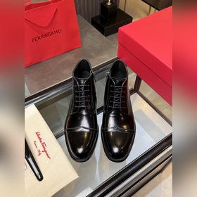 菲拉格慕Ferragamo 高端男士熱賣精品休閑皮靴，進口牛皮革馬丁靴将工緻元素