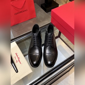 菲拉格慕Ferragamo 高端男士熱賣精品休閑皮靴，進口牛皮革馬丁靴将工緻元素