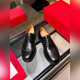 菲拉格慕Ferragamo 高端男士熱賣精品休閑皮鞋，進口亮面牛皮革德比鞋将工緻