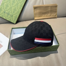 配盒子布袋，Gucci(古奇)新款原單棒球帽， 三色織帶，1：1開模訂制，原版帆