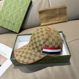 配盒子布袋，Gucci(古奇)新款原單棒球帽， 三色織帶，1：1開模訂制，原版帆