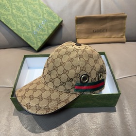 Gucci(古奇)經典款原單棒球帽， 鋼扣款，1：1開模訂制，原版帆布料+頭層牛