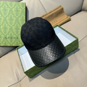 配盒子布袋，Gucci(古奇)經典原單棒球帽，小雙G牛皮拼接，1：1開模訂制，質