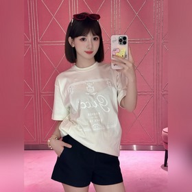 GUCCI 26SS圓領套頭膠漿印花柔軟針織棉T恤 正品6400購入 32支國潮