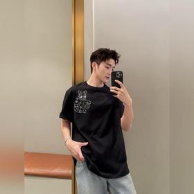 LOEWE，羅意威 線條刺繡小貓寬松短袖T恤 主體采用15S精棉平紋針織面料，中