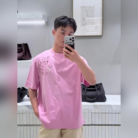LOEWE，羅意威 線條刺繡小貓寬松短袖T恤 主體采用15S精棉平紋針織面料，中