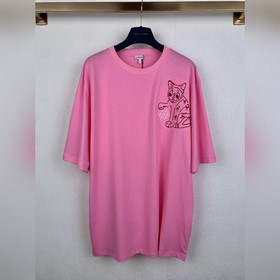 LOEWE，羅意威 線條刺繡小貓寬松短袖T恤 主體采用15S精棉平紋針織面料，中