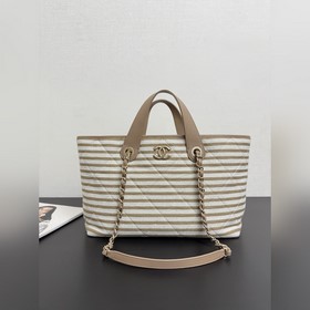 現貨26C條紋編織沙灘包 牛皮 全鋼五金 尺寸：46x25x13cm 型號：60