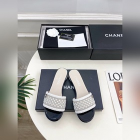 CHANEL 小香 26ss 2026春夏新品 小香雙C水鑽珍珠跟平底拖鞋