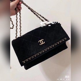 頂級原單 黑色 CHANEL 麂皮滾邊鍊條CF華夫餅 限定款中古系列！黑色麂