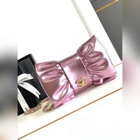 頂級原單 現貨啦 珠光閃粉色 CHANEL 24B棉 皮 晚宴包、手工坊蝴蝶