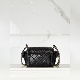 頂級進口原廠皮 所見即所得 CHANEL 24K 多口袋相機包 黑色 小號