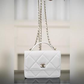 頂級進口原廠皮 所見即所得 Chanel 25k 大菱格 三合一雙肩包 白色