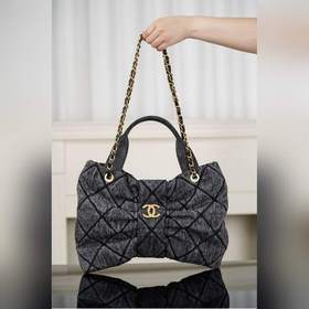 頂級進口原廠皮 所見即所得 Chanel 25K 蝴蝶結手袋 黑牛仔 中號