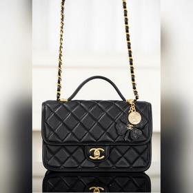 頂級進口原廠皮 所見即所得 Chanel 25B 四葉草金币郵差包 黑金 2