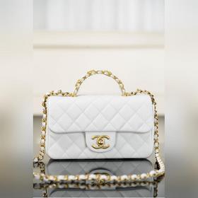 頂級進口原廠皮 所見即所得 Chanel 25B 雙C手柄 CF大mini 白