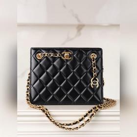頂級進口原廠皮 所見即所得 Chanel 24k 方形 晚宴鍊條包 黑色 秀
