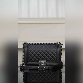 頂級進口原廠皮 所見即所得 CHANEL LEBOY 正品皮小球紋 黑銀中號