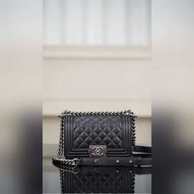 頂級進口原廠皮 所見即所得 CHANEL LEBOY 正品皮小球紋 黑銀小號