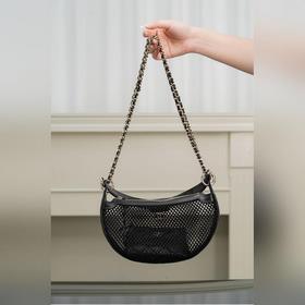 頂級進口原廠皮 所見即所得 Chanel 25ss 镂空網紗 新月包 小號 小