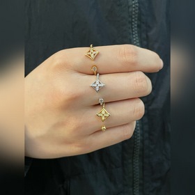 L1091碼數：678。 LV高級精工版方形單花滿鑽戒指 美麗的花朵綻放璀璨的玫