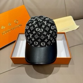 配盒子布袋，LV(路易威登)新款原單棒球帽，牛皮拼接，1：1開模訂制，原版牛仔布