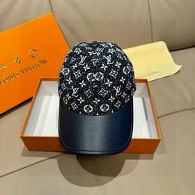 配盒子布袋，LV(路易威登)新款原單棒球帽，牛皮拼接，1：1開模訂制，原版牛仔布