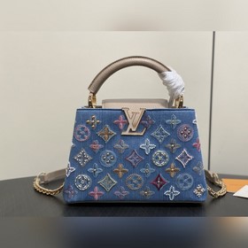 M12947藍色牛仔 淺咖全皮cap那英款 Capucines BB手袋 本款