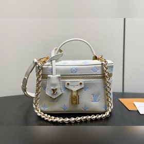 M27744藍色絲印 全皮鍊條包化妝包 Vanity Chain Pouch 手