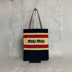 5BG248 深藍 新正面标志性MiuMiu刺繡，棉布裡内，超輕，容量超大，小尺