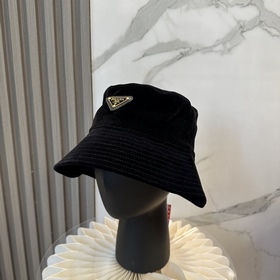 [PRADA 普拉達]爆款金标貂絨高端漁夫帽 ，歐美重工手法，曰韓潮流，時尚大氣