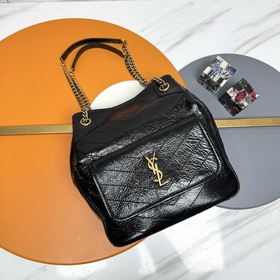 牛皮，金扣 Ysl 複古油蠟小牛皮購物袋 原廠皮 延續Niki風格采用抓皺油臘牛