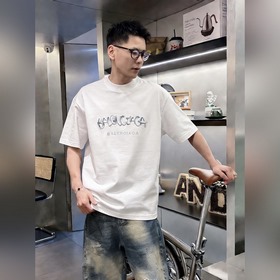 320G重磅純棉短袖男 巴黎世家Balenciaga美式潮牌立體印花圓領T恤