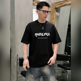 320G重磅純棉短袖男 巴黎世家Balenciaga美式潮牌立體印花圓領T恤