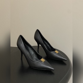 2026春夏新款Balenciaga巴黎世家26Fw尖頭BB金屬扣高跟單鞋後空細