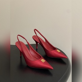 2026春夏新款Balenciaga巴黎世家26Fw尖頭BB金屬扣高跟單鞋後空細