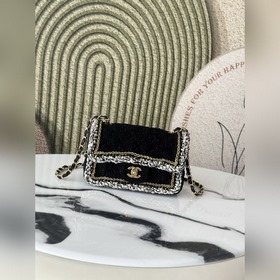 Chanel 25B秋冬 限定黑粗呢織帶 大mini20cm