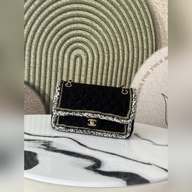 Chanel 25B秋冬 限定黑粗呢織帶 大號25cm