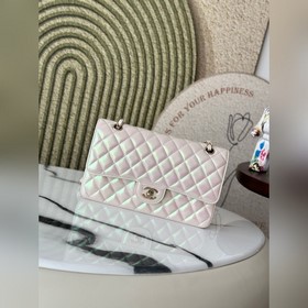 1112Chane 新款珠光杏CF鍊條翻蓋包 經典款珠光新色 進口羊皮 扭動開合